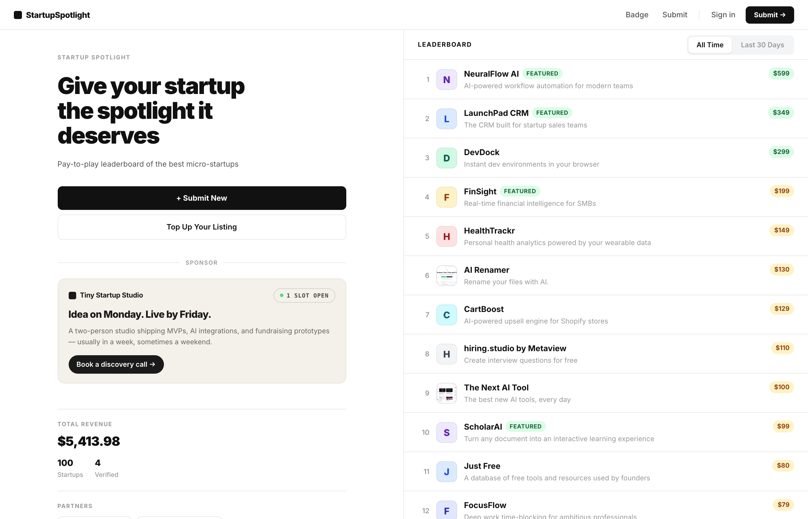 Startup Spotlight — curated startup showcases